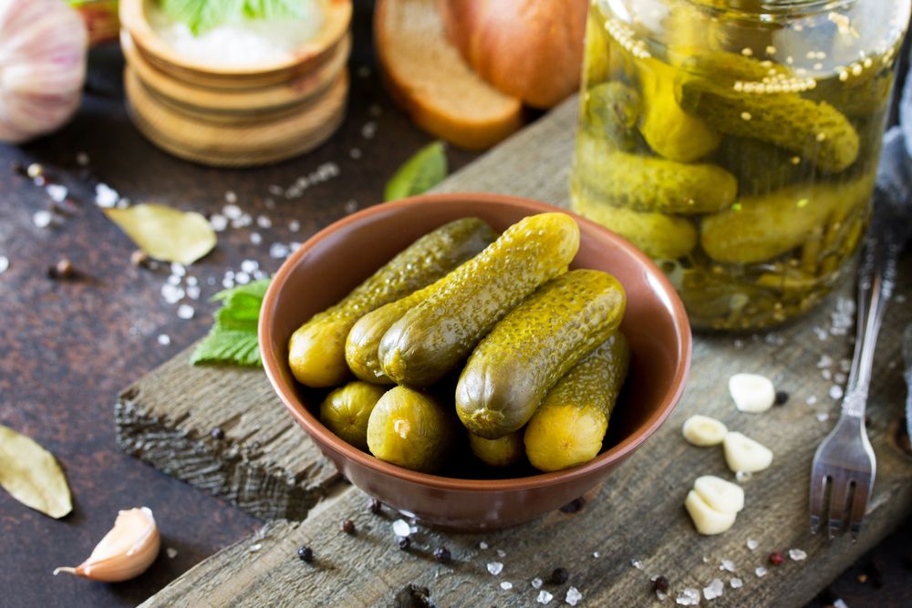 Marinated,Cucumbers,Gherkins.,Pickles,With,Mustard,And,Garlic,On,A