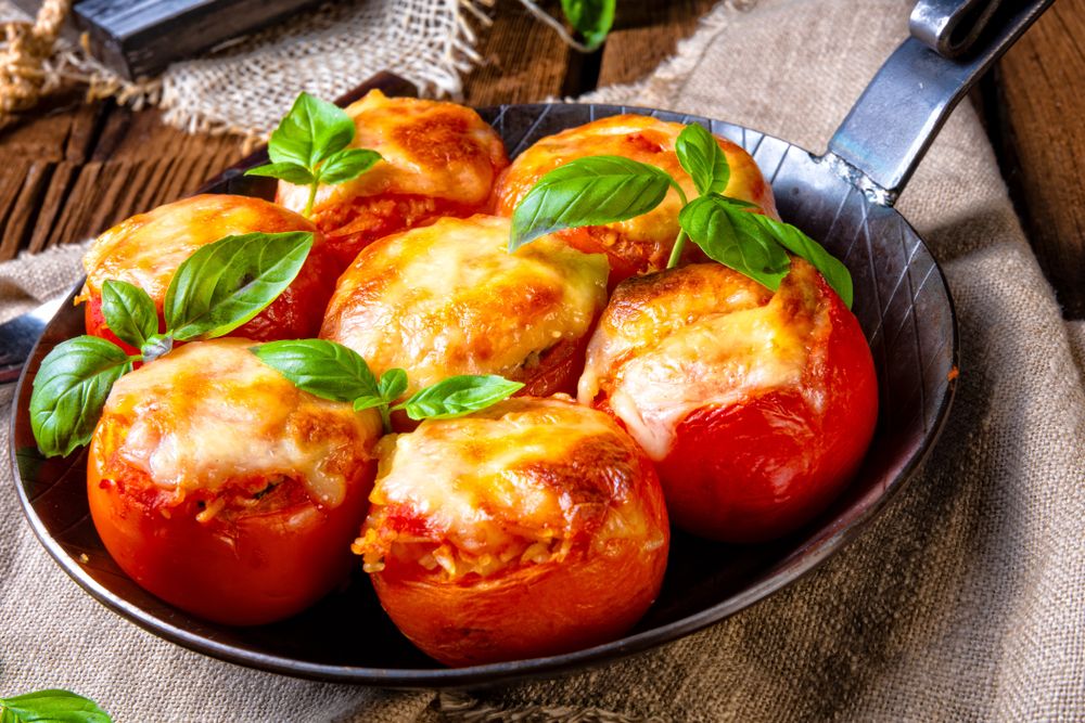 Tomatoes,Stuffed,With,Rice,And,Cheese,From,The,Oven