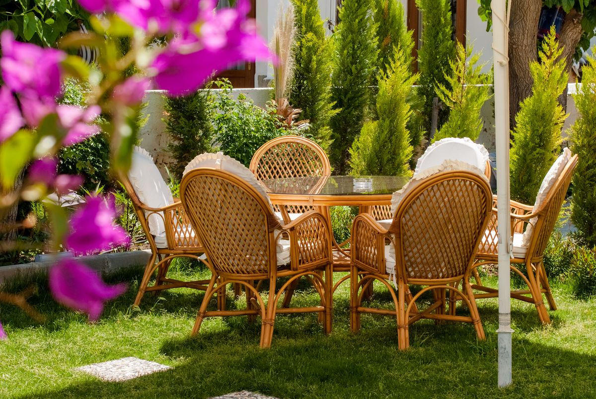 Chairs,And,A,Table,Made,Of,Bamboo,In,The,Summer