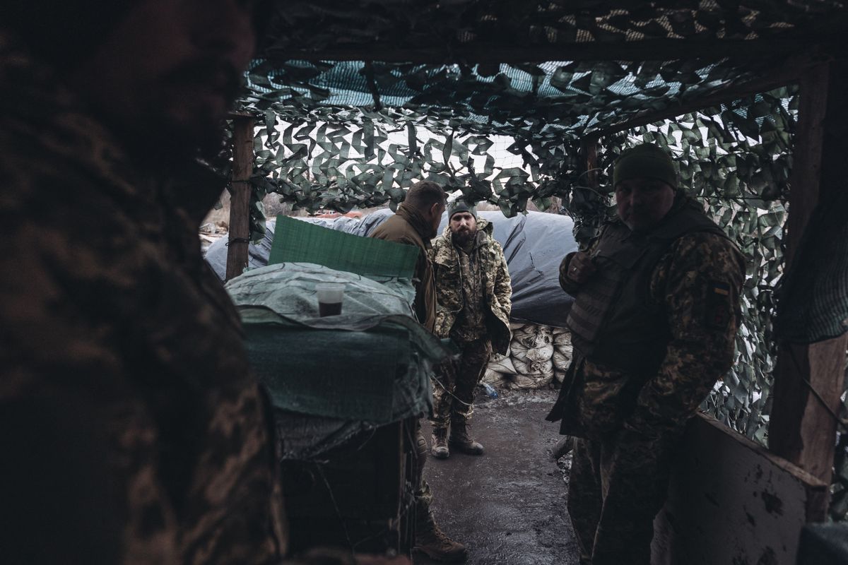 Ukrainian soldiers on the front line in Donbass