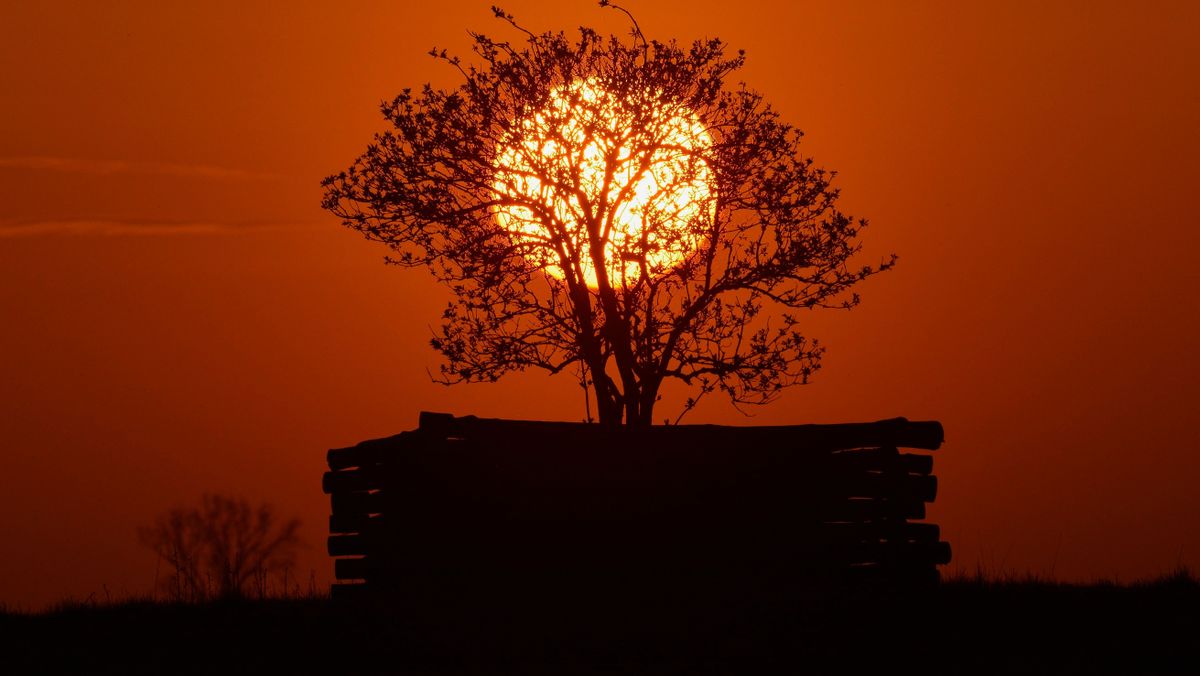 Mezõpeterd, 2018. április 9.
Vöröslõ égbolt a naplementében Mezõpeterd közelében 2018. április 9-én. Az Országos Meteorológiai Szolgálat jelentése szerint egy nagy méretû ciklon szaharai port szállít térségünk felé, emiatt a hajnali órákban és alkonyat idején az égbolt vörösebb árnyalatú.
MTI Fotó: Czeglédi Zsolt