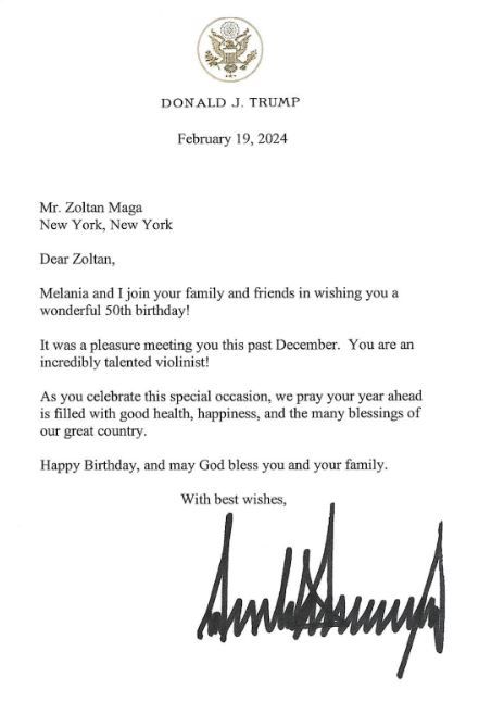 Donald Trump születésnapi jókívánságai Mága Zoltánnak