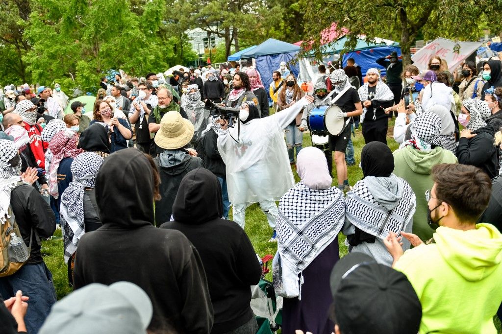 Wayne State University Pro Palestine Student Encampment Holds Rally In Response To Fears Of A Police Raid On May 27, 2024 In Detroit, MI.