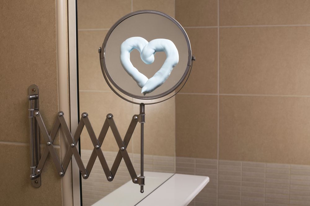 Shaving,Cream,Heart,Shape,On,Shaving,Mirror.,Love,Message,On