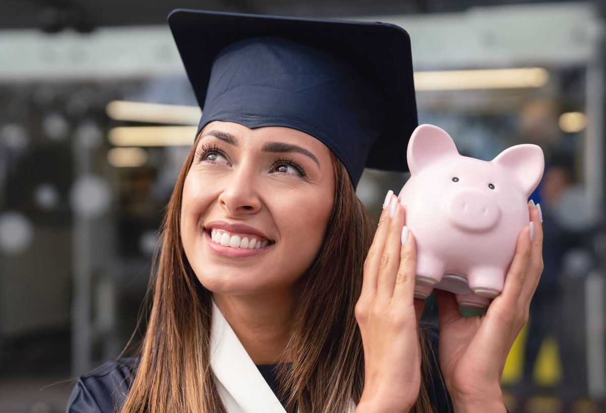 Thoughtful graduate student saving for her education