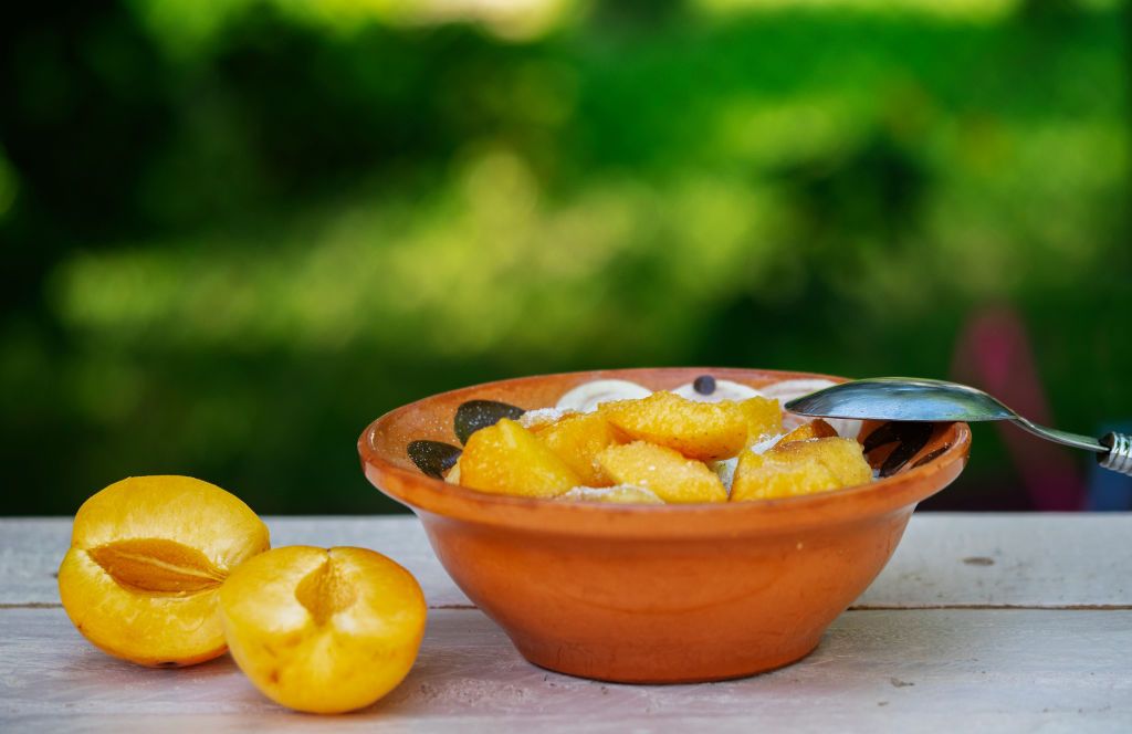 In this photo illustration, a bowl of oatmeal with apricots