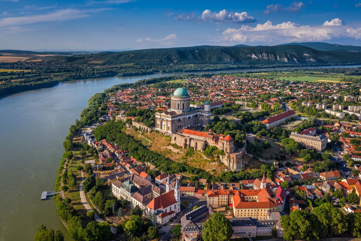 Esztergom,,Hungary,-,Aerial,Panoramic,View,Of,The,Primatial,Basilica